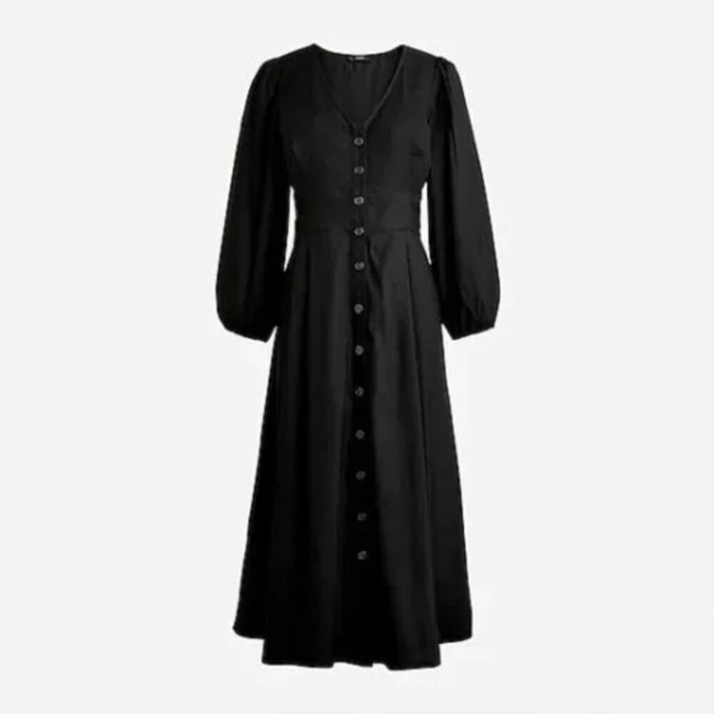 NWT J.CREW Stretch viscose blend button-front black midi dress Size 4
